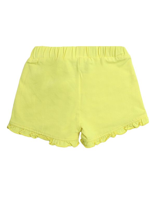 Girls White & Yellow Printed T-Shirt with Short Pants image number 3